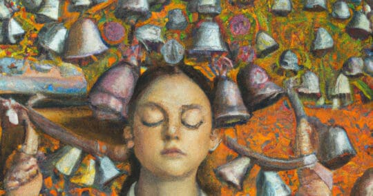 Painting of a sleeping person dreaming of hearing bells