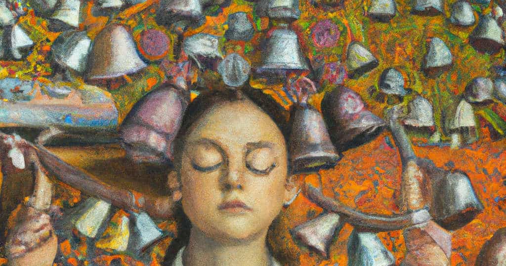 Painting of a sleeping person dreaming of hearing bells