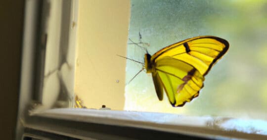 yellow butterfly in the house by a window