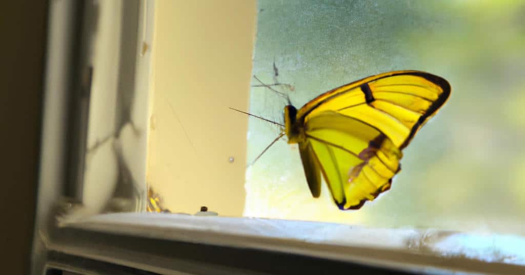 yellow butterfly in the house by a window