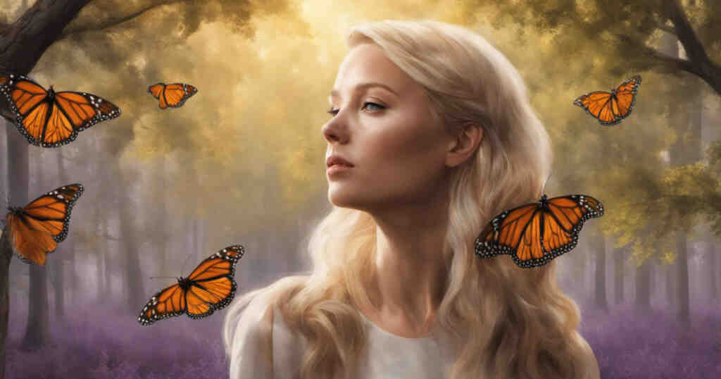 woman seeing monarch butterflies as a sign from her spirit guides
