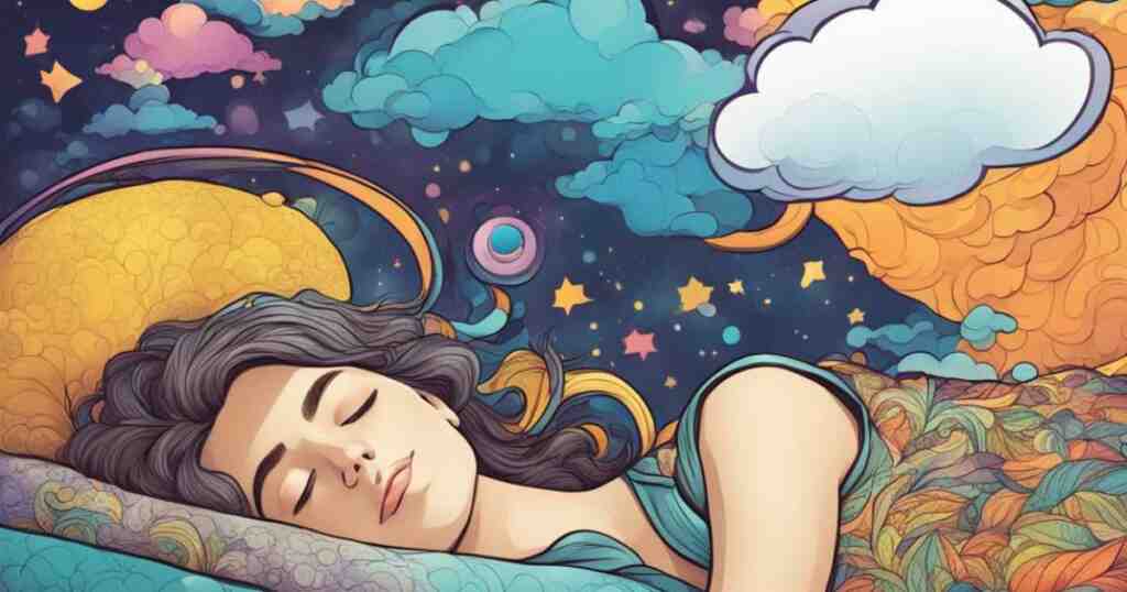woman sleeping with dream imagery above