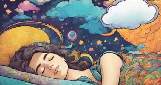 woman sleeping with dream imagery above